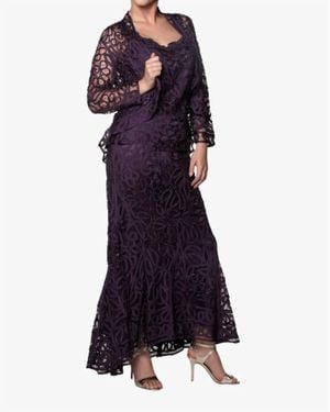 Soulmates Lace Beaded 3 Piece Jacket Top Skirt Dress Set - Blue