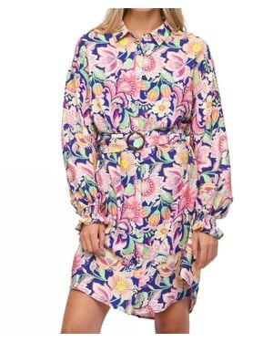 Fate by LFD Floral Print Belted Shirt Dress - White