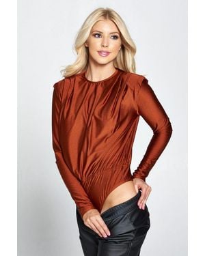 TRUEDAMES Metallic Padded Shoulder Bodysuit - Orange