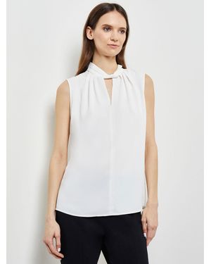 Misook Sleeveless Twist Neck Crepe De Chine Blouse - White