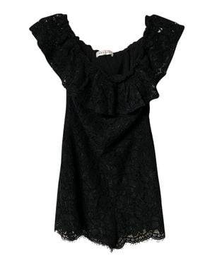 Sandro Off-Shoulder Lace Ruffle Romper - Black