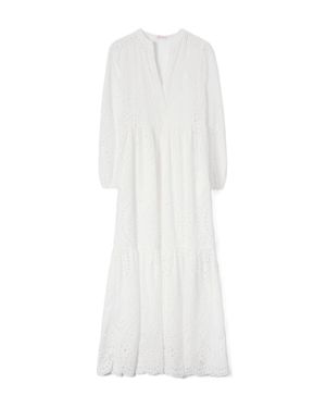 MC2 Saint Barth Tiered Eyelet Embroidery Maxi Dress - White