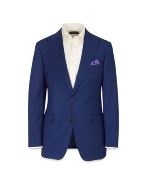 Paul Fredrick Wool Stretch Bengaline Peak Lapel Suit Jacket - Blue