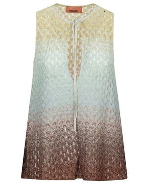 Missoni Lamé Sleeveless Keyhole Top - Blue