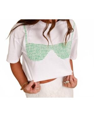 JACQUIE THE LABEL Bondi Smocked Graphic Bikini Top Shirt - Green