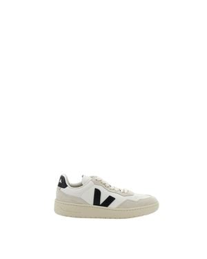 Veja V-90 Leather Suede Sneakers - White
