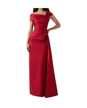 Teri Jon Stretch Gazar Ruched Peplum Gown - Red