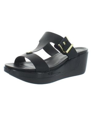 Kenneth Cole Pepea Buckle Faux Leather Open Toe Wedge Sandals - Black