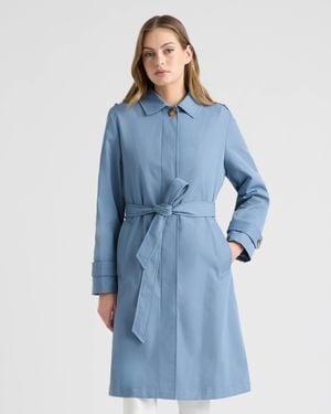 Ellen Tracy Double Breasted Trench Coat - Blue