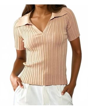 Urban Daizy Rib Knit Wing Collar Short Sleeve Top - Brown