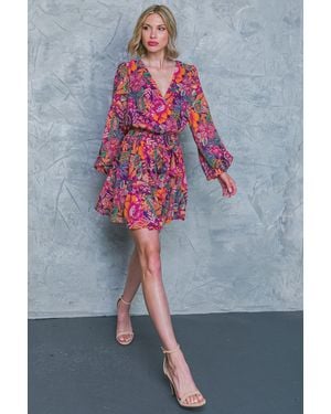 TRUEDAMES Picking Daisies Plum Woven Mini Dress - Gray