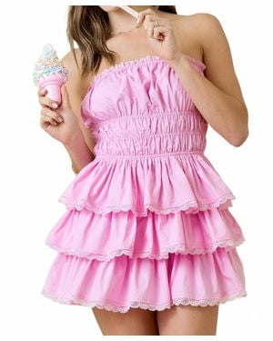 Day + Moon Strapless Tiered Lace Trim Mini - Pink