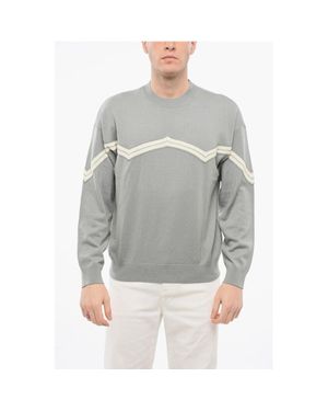 Armani Emporio Virgin Wool Sweater With Herringbone Embroidery - Gray