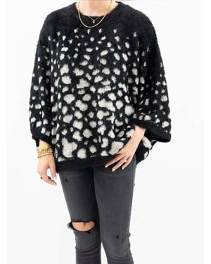 Davi & Dani Spotted Fuzzy Cape Style Sweater - Black