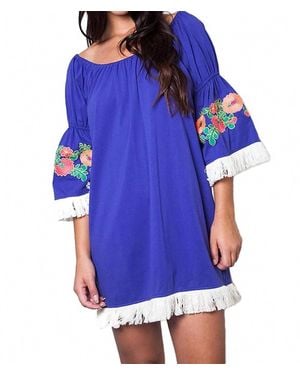 Umgee Embroidered Off The Shoulder Dress - Blue