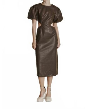 AUREUM Vegan Leather Cut Out Midi Dress - Black