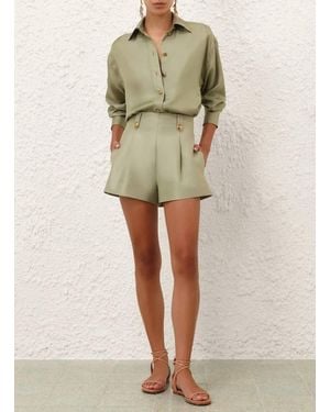 Zimmermann Luna Wool Silk Tailored Shorts - Natural