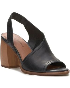 Lucky Brand Xilna Sandals Leather Block Heel Slingback Lion681 - Black