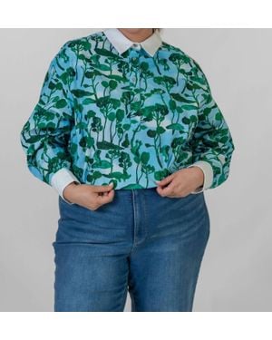 De Loreta Nopal Button Down Long Sleeve Blouse - Blue