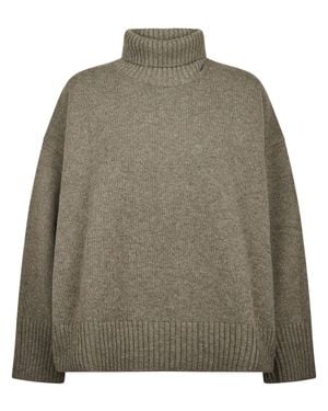 Soeur Boxy Merino Wool Sweater With High Ribbed Collar - Green