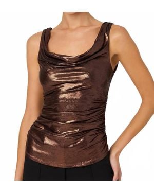 Astr Leanne Metallic Cowl Neck Top - Brown