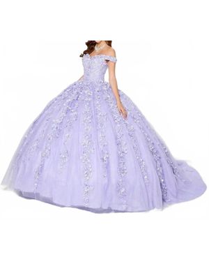 Princesa by Ariana Vara Floral Applique Sweetheart Neck Ballgown - Blue