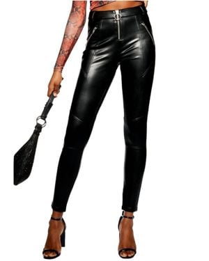 TOPSHOP Vegan Leather High Rise Biker Pants - Black