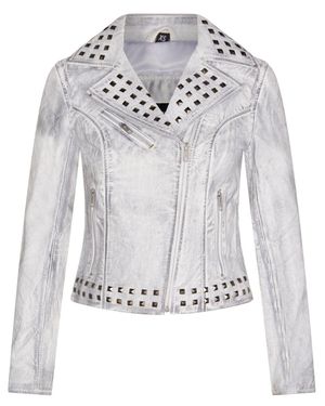 Infinity Leather Gothic Biker Jacket With Studs-Bilbao - Gray