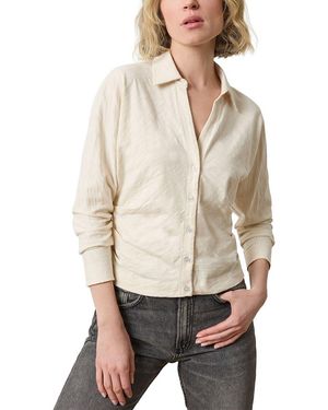 Lilla P Side Pleat Button Down Shirt - Natural