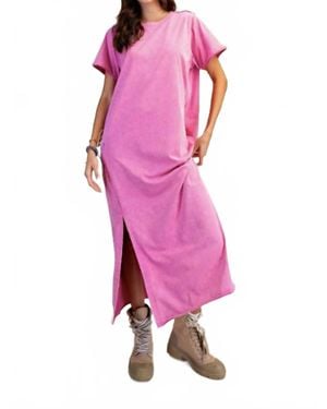 Easel Mineral Washed Terry Midi Dress - Pink