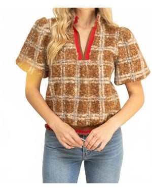 Voya Teddy Plaid Top - Brown
