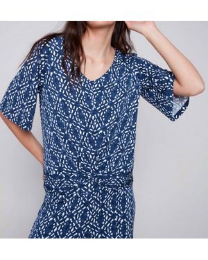 Charlie b Knotted Front V Neck Top - Blue