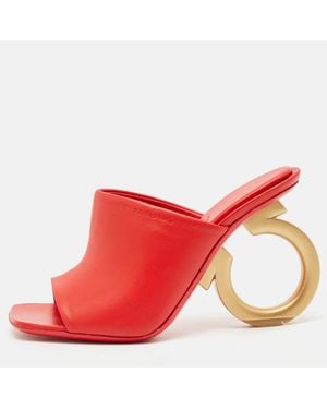 Ferragamo Leather Astro Slide Sandals - Red