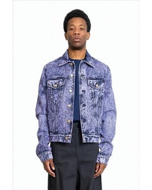 Marni Textured Acid-Wash Denim Jacket With Classic Collar And Adjustable Tabs - Blue