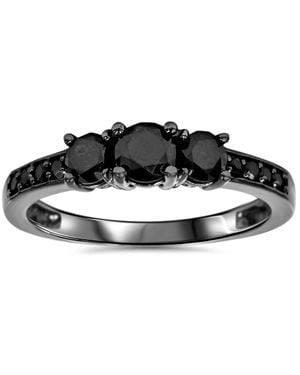 Pompeii3 1 1/5Ct Heat Treated Diamond 3 Stone Ring 10K Size Selectable - Black