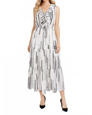 Taylor Sleeveless Ribbon Tie V-Neck Dress - White