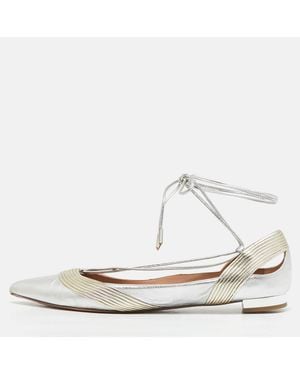 Aquazzura Leather Ankle Wrap Ballet Flats - White