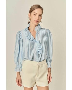 English Factory Ruffle Detail Blouse - Blue