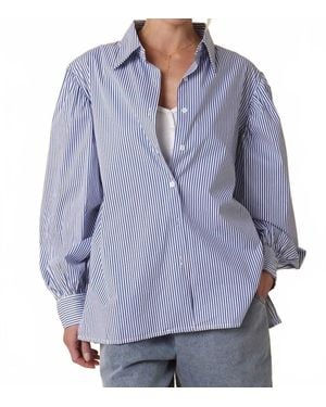 Olivaceous Eve Striped Puff Sleeve Shirt - Blue