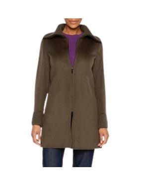 Kinross Cashmere Knit Trim Zip Mock Coat - Brown