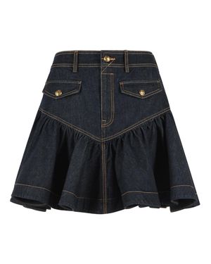 Zimmermann Frill Onyx Flared Hem Denim Mini Skirt - Black