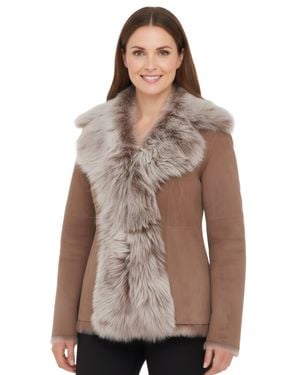 Infinity Leather Taupe Sheepskin Toscana Merino Shearling Suede Leather Jacket-Siena - Brown