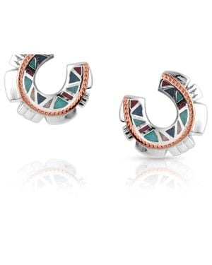 Montana Silversmiths Western Mosaic Horseshoe Post Earrings - Black