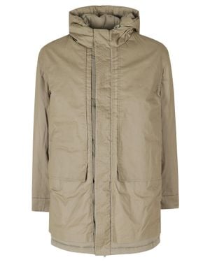 K-Way Wax-Finish Nylon Jacket With High Collar And Hood - Natural