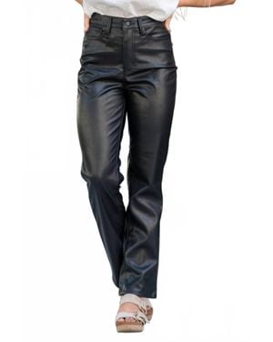 Judy Blue Faux Leather Tummy Control High Rise Straight Leg Pants - Black