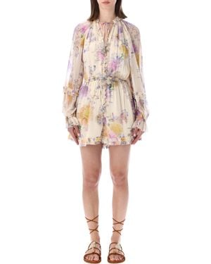 Zimmermann Luna Ruffle Ruffled Floral Playsuit - Natural