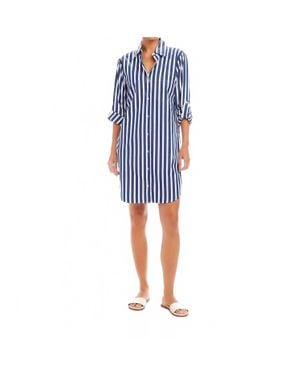 Karen Kane Roll Tab Stripe Shirtdress - Blue