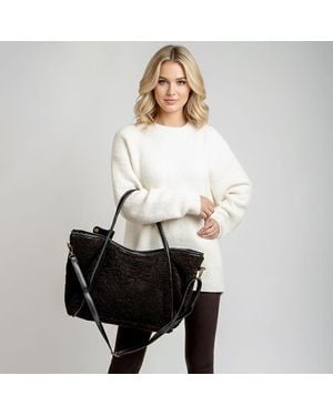 Fashnzfab Plush Sherpa Shoulder Tote Bag - Black