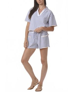 Splendid Cassie Terry Stripe Polo Shirt - White