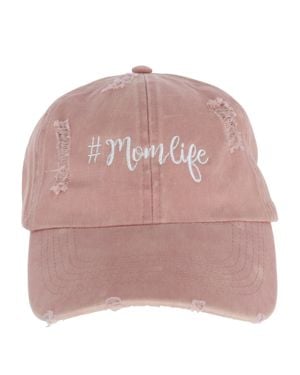 David & Young Distressed Mom Life Embroidered Baseball Cap - Pink